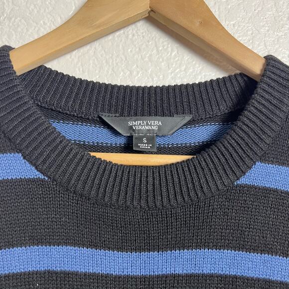Simply Vera Wang Black Blue Striped Ribbed Asymmetrical Pullover Sweater Size S - Picture 8 of 10